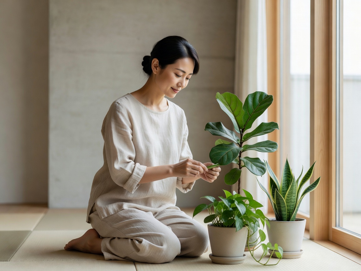 植物の世話をする手元